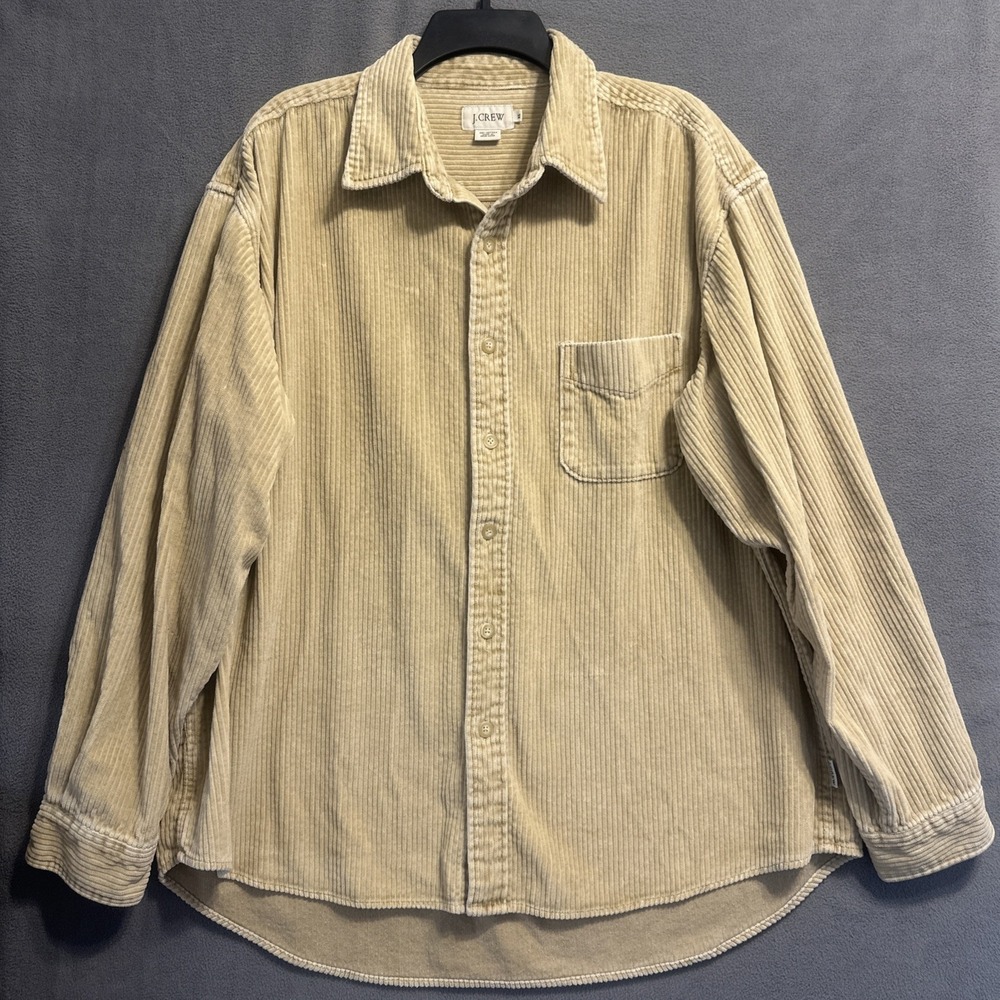 VTG 90s Y2K J. Crew Wide Wale Corduroy  Button Up Shirt‎ Mens XL Tan Hong Kong
